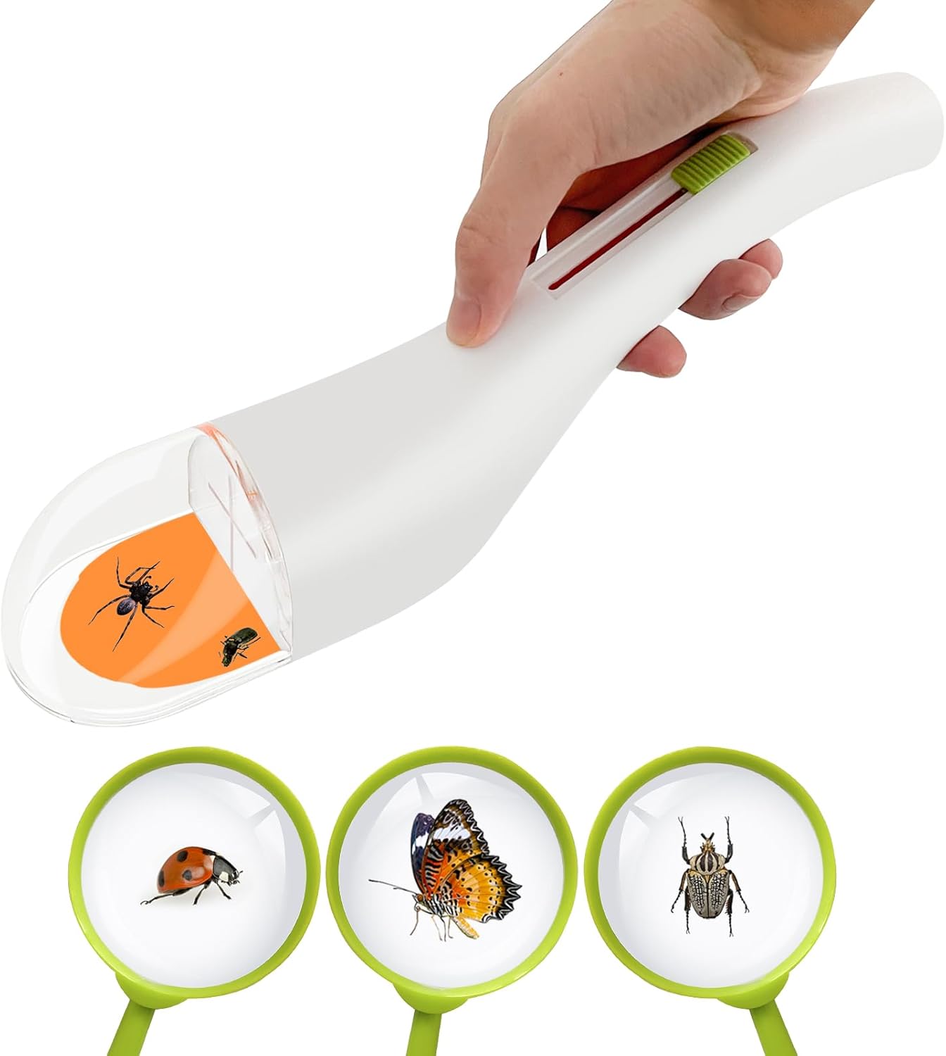 Fly Spider Catcher, Handheld Spider Catcher Long Handle, Bug Catcher for Kids, Bug Catcher with Magnifierfor, Fly Catching Tool for Children to Observe and Quick Release Insects (Green)