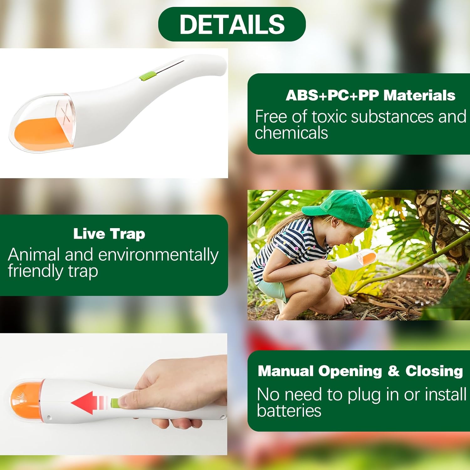 Fly Spider Catcher, Handheld Spider Catcher Long Handle, Bug Catcher for Kids, Bug Catcher with Magnifierfor, Fly Catching Tool for Children to Observe and Quick Release Insects (Green)
