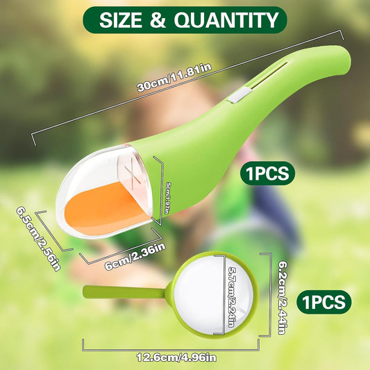 Fly Spider Catcher, Handheld Spider Catcher Long Handle, Bug Catcher for Kids, Bug Catcher with Magnifierfor, Fly Catching Tool for Children to Observe and Quick Release Insects (Green)